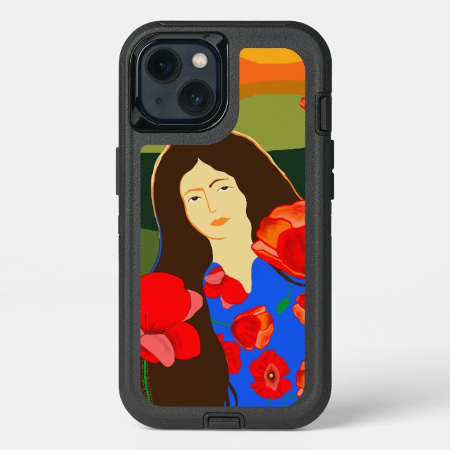 Long haired woman walking in poppy field  otterbox iPhone case (Back)