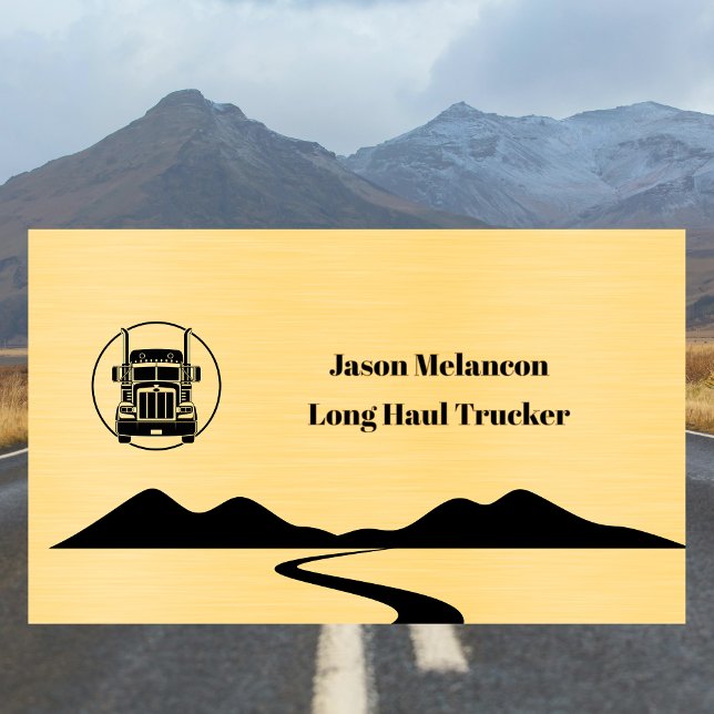 Long Haul Trucker Gold Truck Road n Mountains Art Business Card (Creator Uploaded)