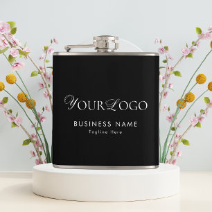 Long Horizontal Custom Business Company Logo Black Flask