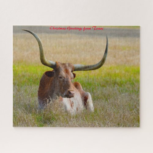 Long Horn Cattle TexasChristmas Greetings Jigsaw Puzzle