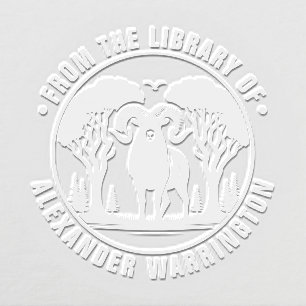 Long Horn Ram Sheep Among Trees Library Book Name Embosser