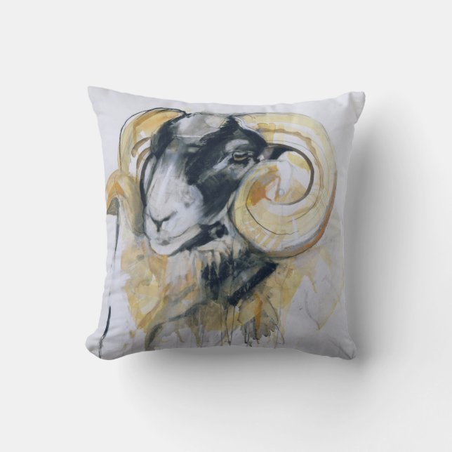 Long Horn Sheep Throw Pillow (Front)