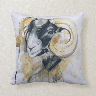 Long Horn Sheep Throw Pillow