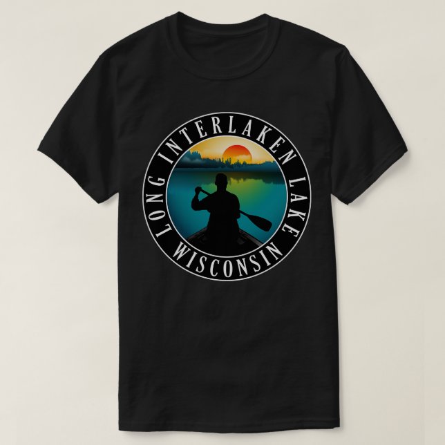 Long Interlaken Lake Wisconsin Canoeing T-Shirt (Design Front)