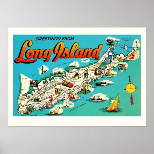 Long Island 20 x 28 Map Poster Print