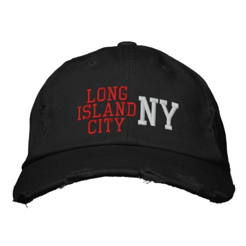 LONG ISLAND CITY NY Red White Black Vintage Style Embroidered Baseball Cap