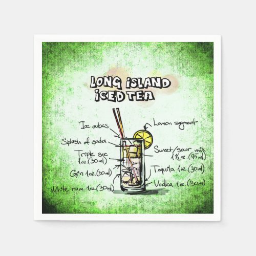 Long Island Iced Tea Bartender Drink Recipe Napkins