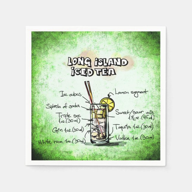Long Island Iced Tea Bartender Drink Recipe Napkins (Front)