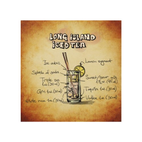 Long Island Iced Tea Cocktail Recipe Wood Wall Art