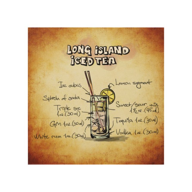 Long Island Iced Tea Cocktail Recipe Wood Wall Art (Front)