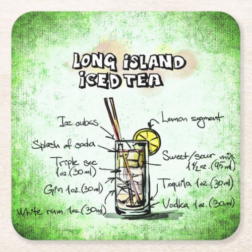 LONG ISLAND ICED TEA recipe funny Square Paper Coaster