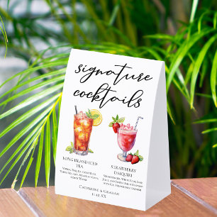 Long Island Iced Tea Strawberry Daiquiri Cocktails Paper Table Tent
