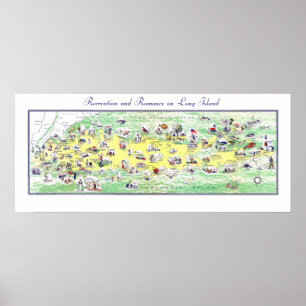 Long Island Map: Miles of Recreation and Romance Poster