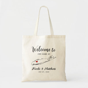 Long Island Map New York Minimal Wedding Welcome Tote Bag