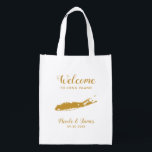 Long Island Map Wedding Welcome Bag, Gold Tote Bag<br><div class="desc">Wedding weekend welcome gift bag for out of town guests to your wedding,  featuring image of Long Island,  with heart you can place at precise location.  Fill the tote with your favorite goodies.</div>
