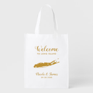 Long Island Map Wedding Welcome Bag, Gold Tote Bag