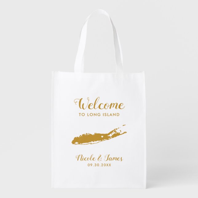 Long Island Map Wedding Welcome Bag, Gold Tote Bag (Front)