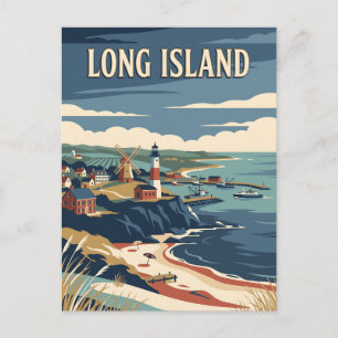 Long Island New York Coastal Vintage Travel Poster Postcard