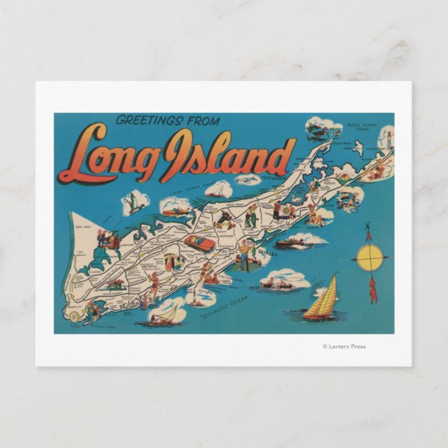 Long Island, New York - Greetings From Postcard (Front)