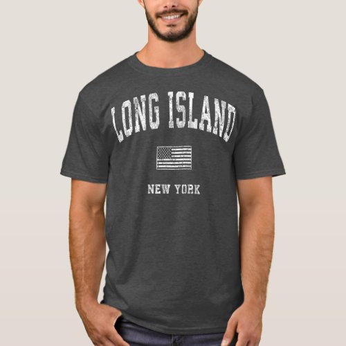 Long Island New York NY  Vintage American Flag T_Shirt