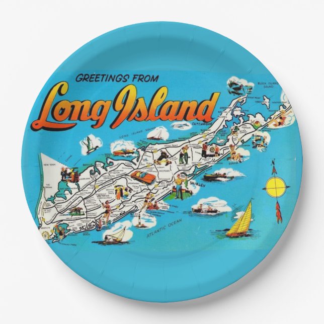  Long Island, NY Greeting Paper Plates (Front)