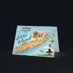 Long Island NY Holiday Card<br><div class="desc">Colorfully illustrated, vintage map of Long Island, New York. It's an old postcard repurposed for the holidays!</div>