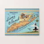 Long Island NY Jigsaw Puzzle<br><div class="desc">A very old, vintage postcard map of Long Island, New York. This vintage illustration is a perfect accessory for a beach house cottage and it makes such a great gift.</div>