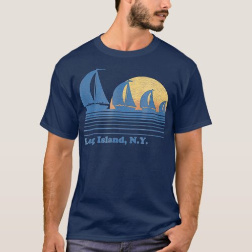 Long Island NY Sailboat  Vintage 80s Sunset T_Shirt