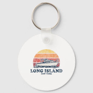 Long Island Ny Vintage Boating 70s Retro Boat Desi Keychain