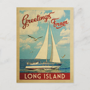 Long Island Postcard Sailboat Vintage New York