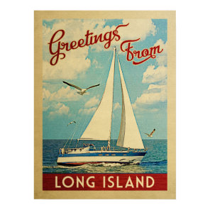 Long Island Poster Sailboat Vintage New York