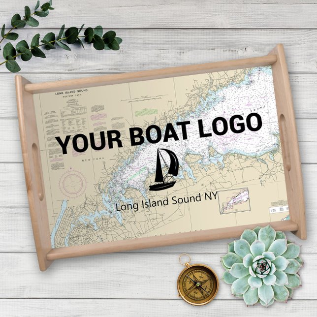 Long Island Sound Authentic Nautical Boat Logo Serving Tray (Add your boat logo and home port in just a few clicks to Nautical Boutique's custom Serving Tray! )