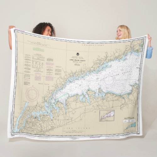 Long Island Sound Western Part Nautical Chart Fleece Blanket