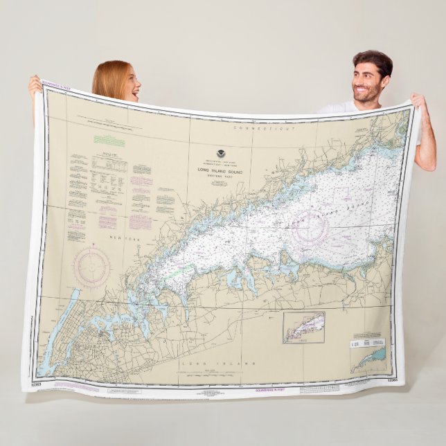 Long Island Sound Western Part Nautical Chart Fleece Blanket (In Situ)
