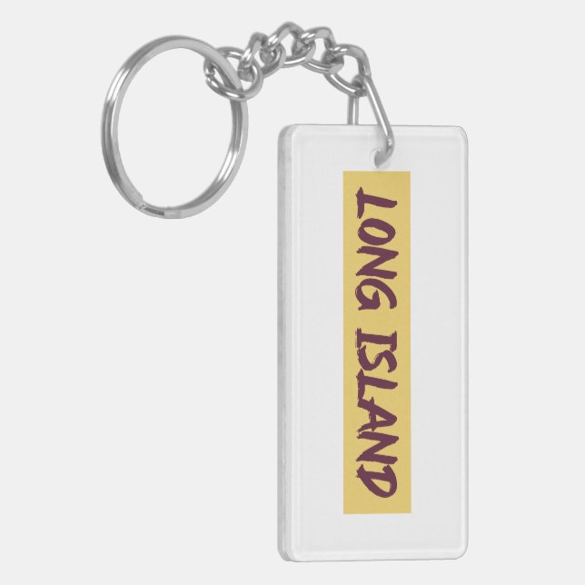 Long Island Text Base Design on Yellow Background Keychain (Front Left)