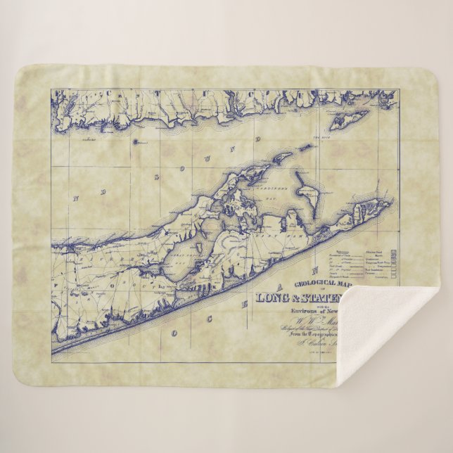 Long Island The Hamptons Map Distressed Sherpa Blanket (Front (Horizontal))
