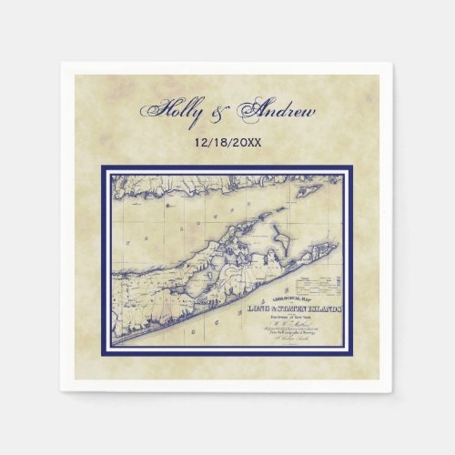 Long Island The Hamptons Map Distressed Wedding Paper Napkins