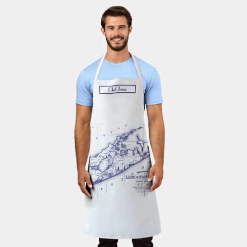 Long Island The Hamptons Map Navy Blue Apron