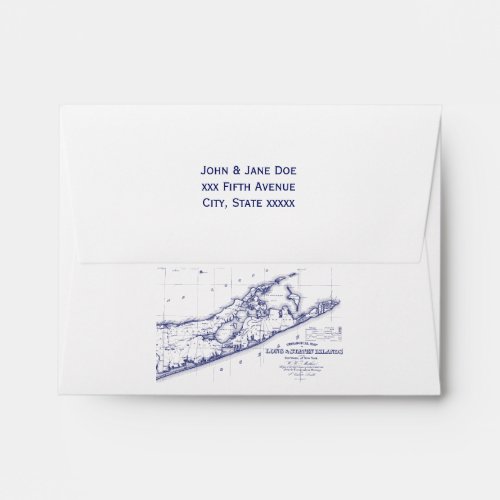 Long Island The Hamptons Map Navy Blue NT Envelope