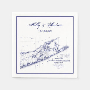 Long Island The Hamptons Map Navy Blue Wedding F Napkins