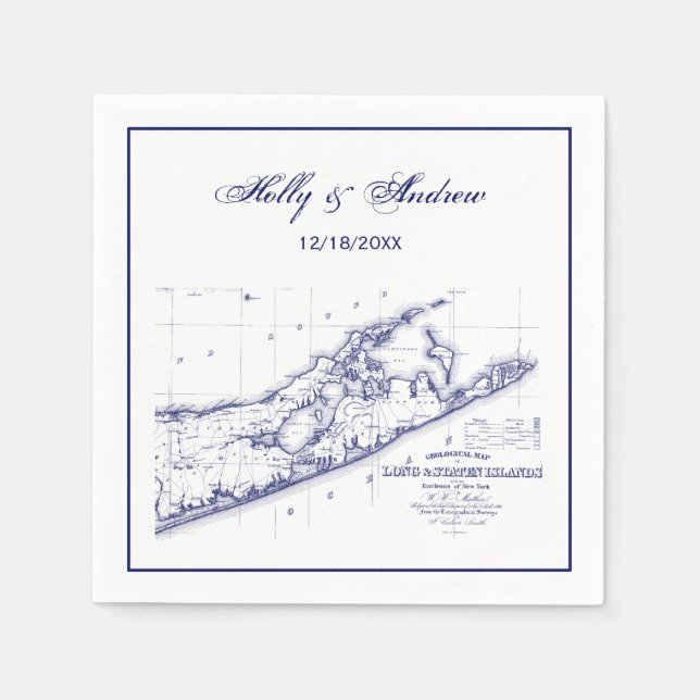 Long Island The Hamptons Map Navy Blue Wedding F Napkins (Front)