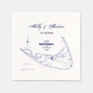 Long Island The Hamptons Map Navy Blue Wedding Napkins
