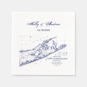 Long Island The Hamptons Map Navy Blue Wedding Napkins