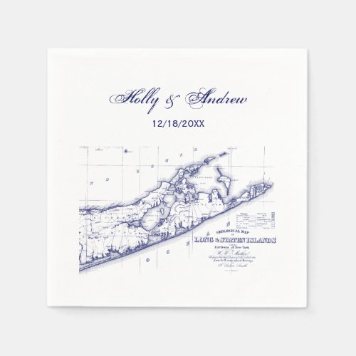 Long Island The Hamptons Map Navy Blue Wedding Napkins