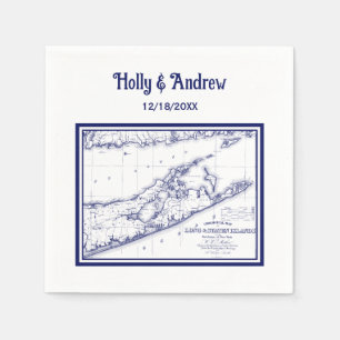 Long Island The Hamptons Map Navy Blue Wedding Paper Napkins