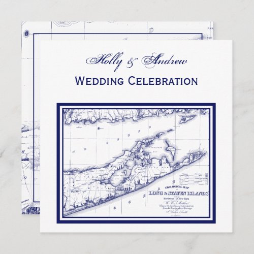 Long Island The Hamptons Map SQ Wedding Invitation