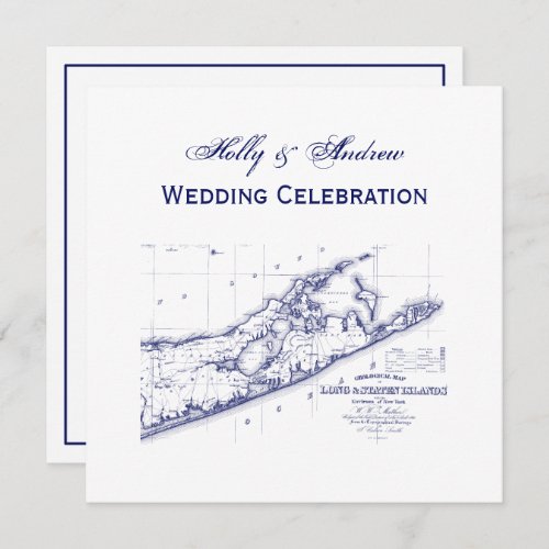 Long Island The Hamptons Map SQ Wedding Invitation