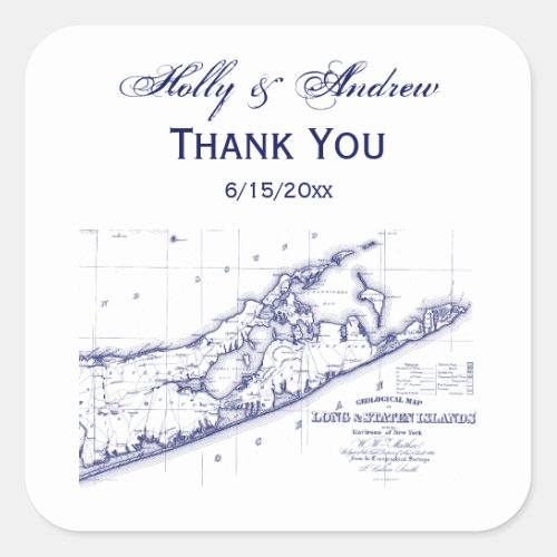 Long Island The Hamptons Map Square Sticker