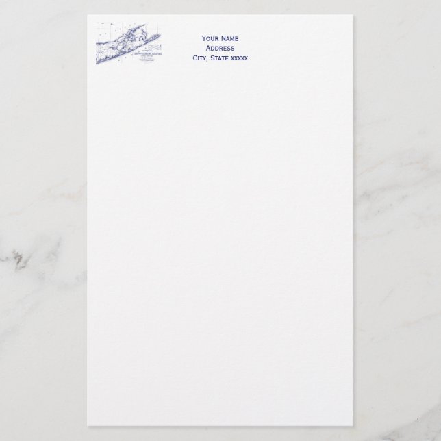 Long Island The Hamptons Map Stationery (Front)