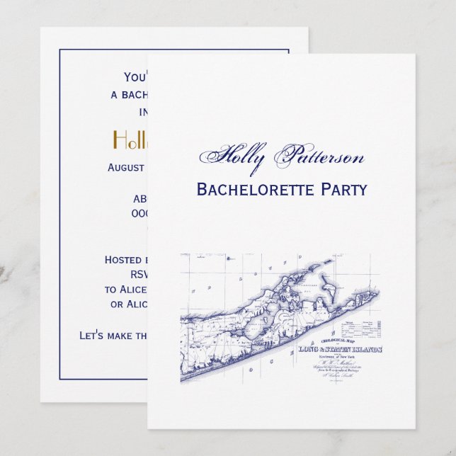 Long Island The Hamptons Map VC Bachelorette Party Invitation (Front/Back)